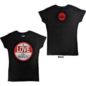 The Beatles Ladies T-Shirt: Vintage I Love The Beatles (Black) (Back Print) (X-Large)
