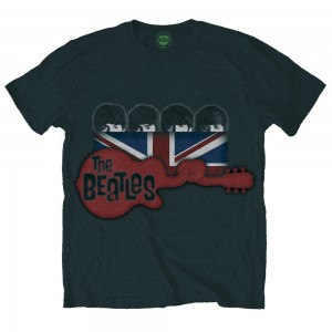 The Beatles Unisex T-Shirt: Guitar & Flag (Black) (X-Large)