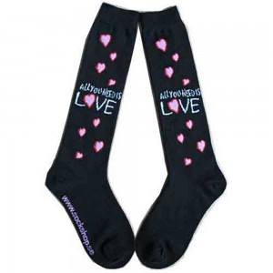 The Beatles Ladies Knee High Socks: All You Need Is Love (Black) (UK Size 4 - 7)