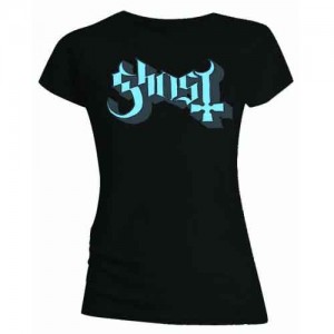 Ghost Ladies T-Shirt: Blue/Grey Keyline Logo (Black) (Skinny Fit) (X-Large)