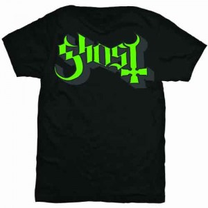 Ghost Unisex T-Shirt: Green/Grey Keyline Logo (Black) (Large)