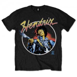 Jimi Hendrix Unisex T-Shirt: Script Circle (Black) (Medium)