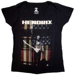 Jimi Hendrix Ladies T-Shirt: Peace Flag (Black) (Small)