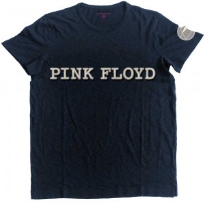 Pink Floyd Unisex T-Shirt: Logo & Prism (Navy Blue) (Applique) (Medium)