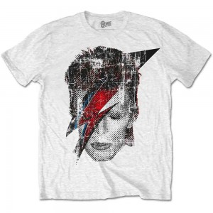 David Bowie Unisex T-Shirt: Halftone Flash Face (White) (X-Large)