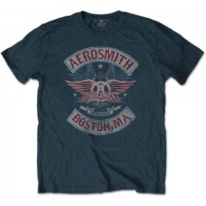 Aerosmith Unisex T-Shirt: Boston Pride (Denim Blue) (Small)