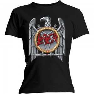 Slayer Ladies T-Shirt: Silver Eagle (Black) (Large)