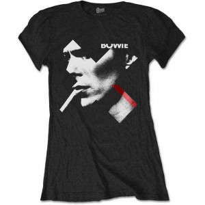 David Bowie Ladies T-Shirt: X Smoke Red (Black) (Large)