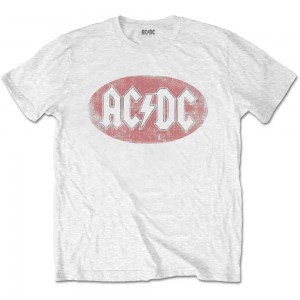 AC/DC Unisex T-Shirt: Oval Logo Vintage (White) (Large)