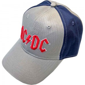 AC/DC Unisex Baseball Cap: Red Logo (Grey & Navy Blue) (2-Tone)