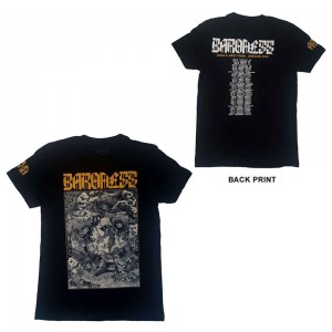 Baroness Unisex T-Shirt: Gold & Grey Date back (Black) (Back Print & Ex-Tour) (Small)