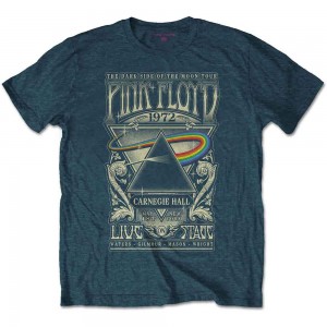 Pink Floyd Unisex T-Shirt: Carnegie Hall Poster (Denim Blue) (Large)