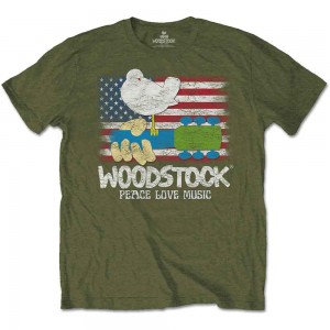 Woodstock Unisex T-Shirt: Flag (Military Green) (Medium)