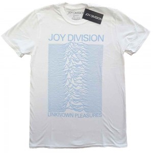 Joy Division Unisex T-Shirt: Unknown Pleasures Blue on White (White) (Small)