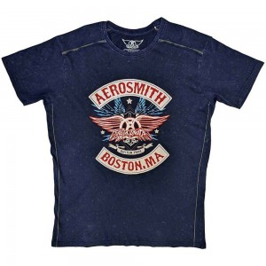 Aerosmith Unisex T-Shirt: Boston Pride (Navy Blue) (Wash Collection) (Small)