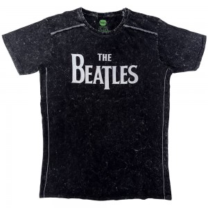 The Beatles Unisex T-Shirt: Drop T Logo Snow Wash (Black) (Wash Collection) (Small)