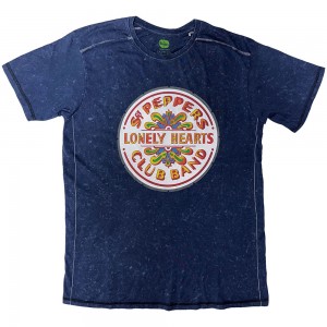 The Beatles Unisex T-Shirt: Sgt Pepper Drum Snow Wash (Navy Blue) (Wash Collection) (Small)