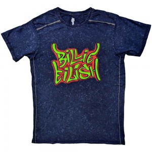 Billie Eilish Unisex T-Shirt: Graffiti (Navy Blue) (Wash Collection) (Large)