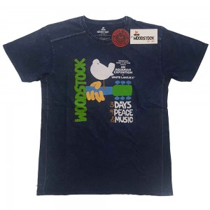 Woodstock Unisex T-Shirt: Poster (Navy Blue) (Wash Collection) (Large)