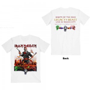 Iron Maiden Unisex T-Shirt: Legacy of the Beast Live In Mexico City (White) (Back Print) (X-Large)