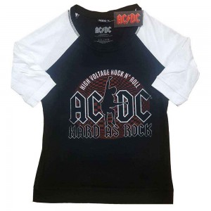 AC/DC Ladies Raglan T-Shirt: Hard As Rock (Black & White) (XXX-Large)