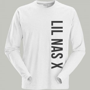 Lil Nas X Unisex Long Sleeve T-Shirt: Vertical Text (White) (Small)