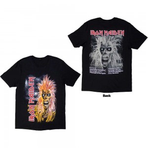 Iron Maiden Unisex T-Shirt: First Album Track list V.3. (Black) (Back Print) (Small)