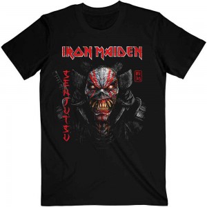 Iron Maiden Unisex T-Shirt: Senjutsu Black Cover Vertical Logo (Black) (X-Large)