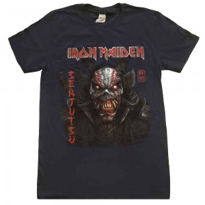 Iron Maiden Unisex T-Shirt: Senjutsu Back Cover Vertical Logo (Navy Blue) (Small)