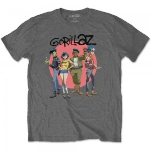 Gorillaz Unisex T-Shirt: Group Circle Rise (Charcoal Grey) (Large)