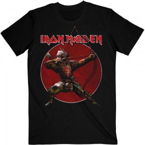 Iron Maiden Unisex T-Shirt: Senjutsu Eddie Archer Red Circle (Black) (X-Large)