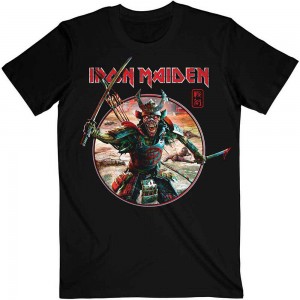 Iron Maiden Unisex T-Shirt: Senjutsu Eddie Warrior Circle (Black) (Medium)