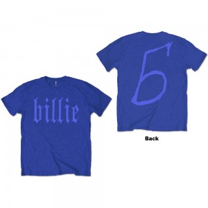 Billie Eilish Unisex T-Shirt: Billie 5 (Blue) (Back Print) (Large)