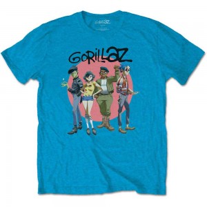 Gorillaz Unisex T-Shirt: Group Circle Rise (Sapphire Blue) (Large)
