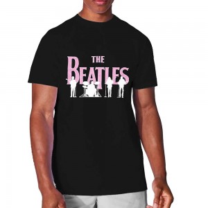 The Beatles Unisex T-Shirt: Band Silhouettes (Black) (Puff Print) (Medium)