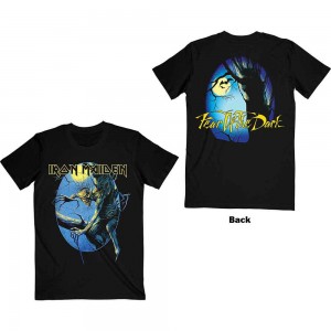 Iron Maiden Unisex T-Shirt: Fear of the Dark Oval Eddie Moon (Black) (Back Print) (Large)
