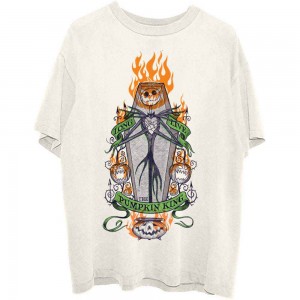 The Nightmare Before Christmas Unisex T-Shirt: Orange Flames Pumpkin King (Natural) (Small)