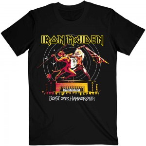 Iron Maiden Unisex T-Shirt: Beast Over Hammersmith Eddie & Devil Tonal (Black) (X-Large)