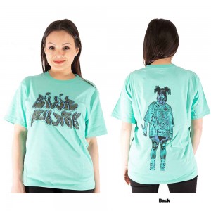 Billie Eilish Unisex T-Shirt: Neon Logo Billie (Blue) (Back Print) (Medium)