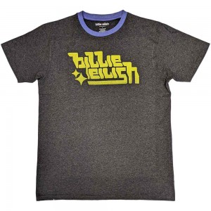 Billie Eilish Unisex Ringer T-Shirt: Neon Green Logo (Charcoal Grey) (XX-Large)
