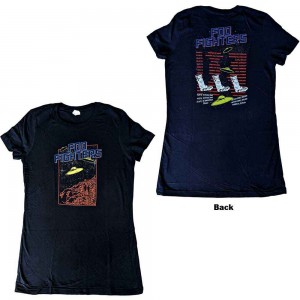 Foo Fighters Ladies T-Shirt: UFOS 2015 European Tour (Black) (Back Print & Ex-Tour) (Large)
