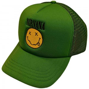 Nirvana Unisex Mesh Back Cap: Logo & Happy Face (Green)