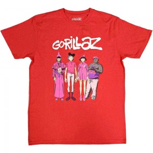 Gorillaz Unisex T-Shirt: Cracker Island Standing Group (Red) (Large)