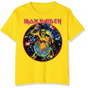 Iron Maiden Unisex T-Shirt: World Piece Tour Circle (Yellow) (Small)