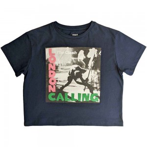 The Clash Ladies Crop Top: London Calling (Navy Blue) (Medium)