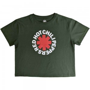 Red Hot Chili Peppers Ladies Crop Top: Classic Asterisk (Green) (XX-Large)