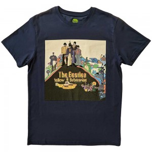The Beatles Unisex T-Shirt: Yellow Submarine Album Cover (Denim Blue) (Small)