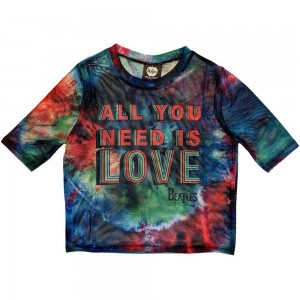 The Beatles Ladies Crop Top: All You Need Is Love (Blue) (Mesh) (X-Small)