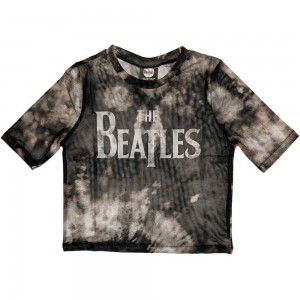 The Beatles Ladies Crop Top: Drop T Logo (Black) (Mesh) (Large)