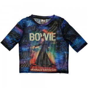 David Bowie Ladies Crop Top: Moonage 11 Fade (Blue) (Mesh) (Large)